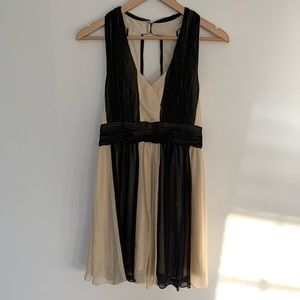 Black and cream striped chiffon v-neck line dress
